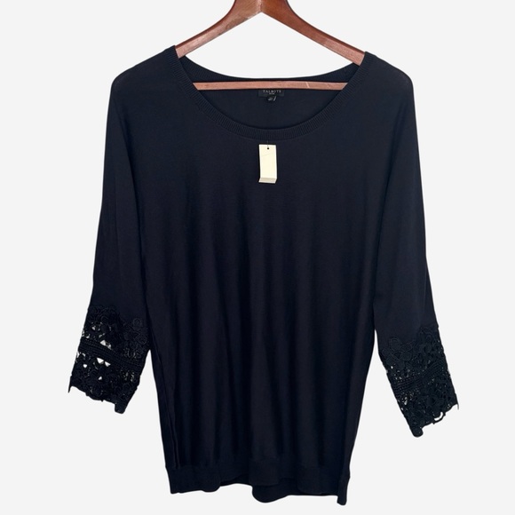 Talbots Sweaters - NWT Talbots 3/4 Sleeve Sweater Size M Petite Lace Cuffs Navy Blue Lightweight